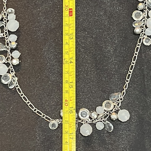 Gray Clear Silver Tone Chain Beaded Long Length Pull Over Necklace Neutral OS - Picture 9 of 12